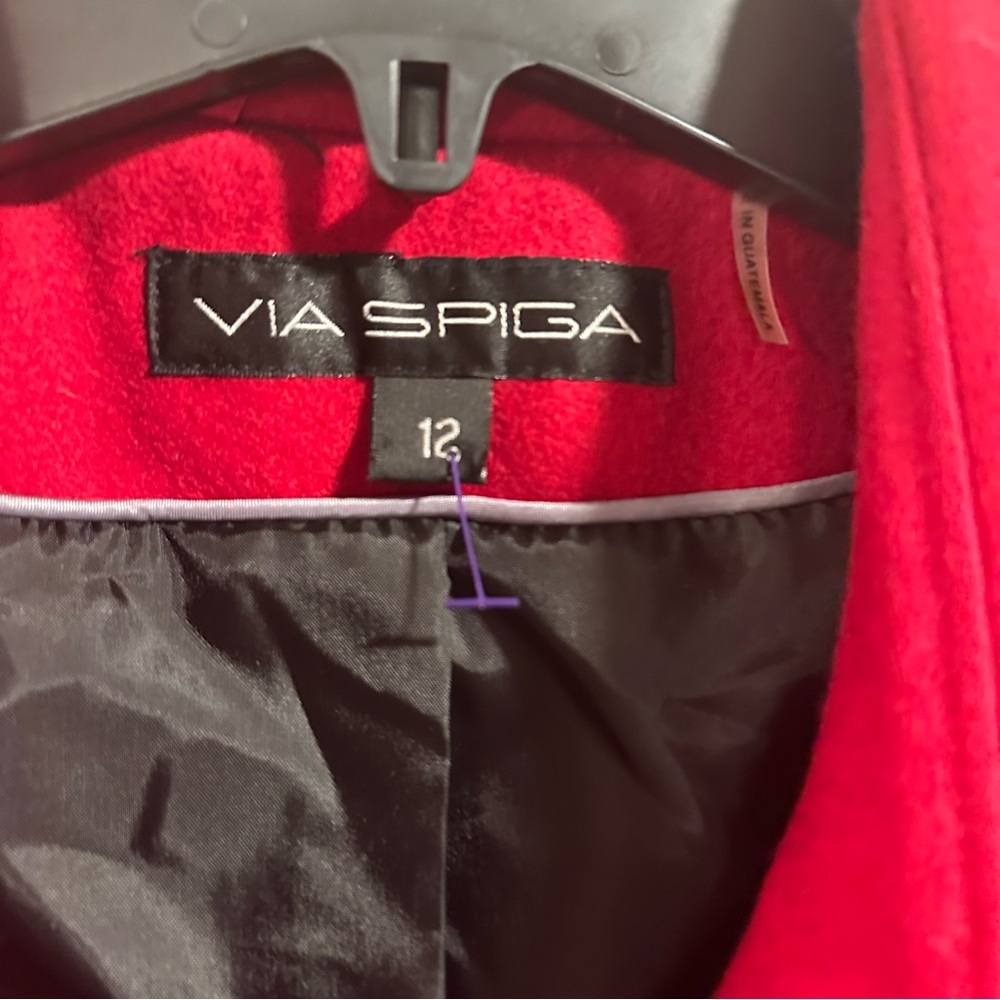 Via Spiga Wool Double Breasted Skirted Trench Coat in Bold Red Pleated Size 12 - Picture 2 of 16